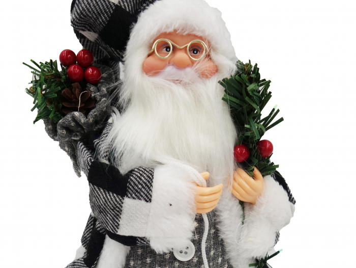 Figurina Moș Crăciun, costum gri cu alb, 35 cm [3]