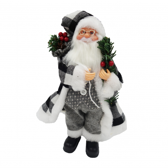 Figurina Moș Crăciun, costum gri cu alb, 35 cm [2]