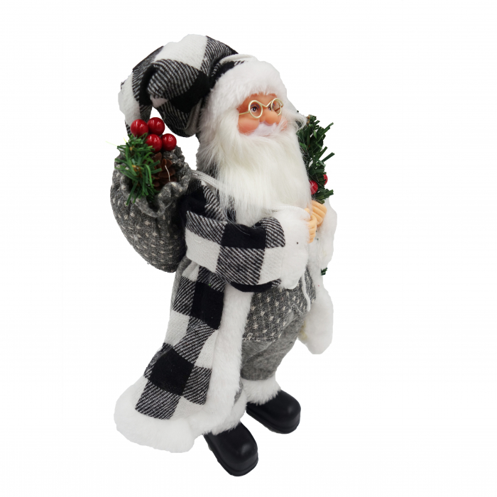 Figurina Moș Crăciun, costum gri cu alb, 35 cm [4]