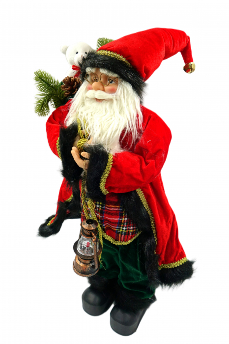 Figurina Moș Crăciun cu felinar și sac, 65 cm [4]