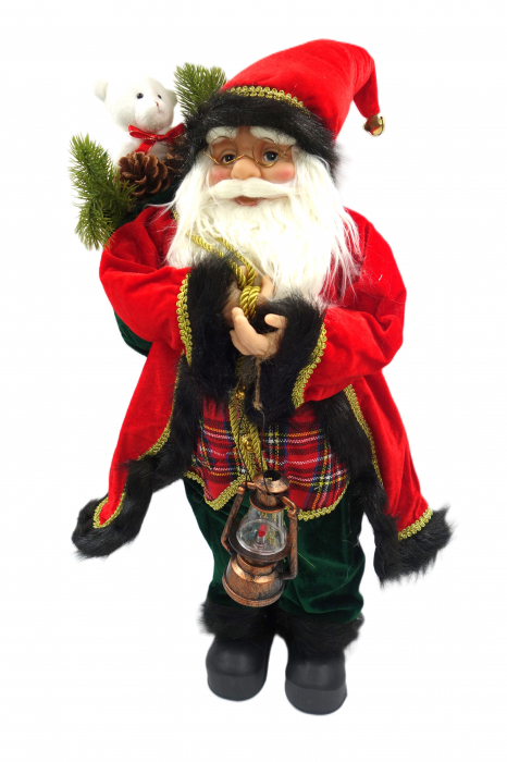 Figurina Moș Crăciun cu felinar și sac, 65 cm [3]