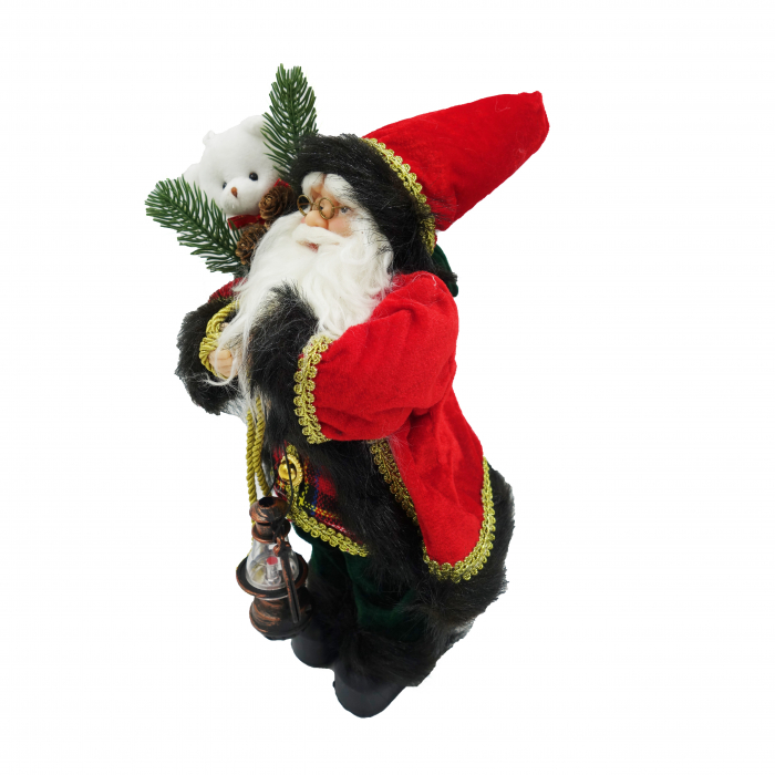 Figurina Moș Crăciun cu felinar și săculeț, 35 cm [4]