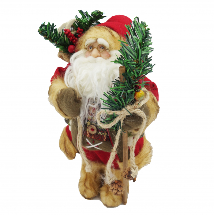 Figurina Moș Crăciun cu toiag și crenguță de brad, 25 cm [3]