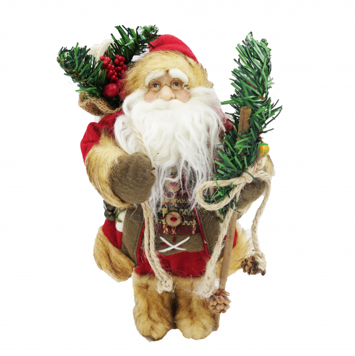 Figurina Moș Crăciun cu toiag și crenguță de brad, 25 cm [1]