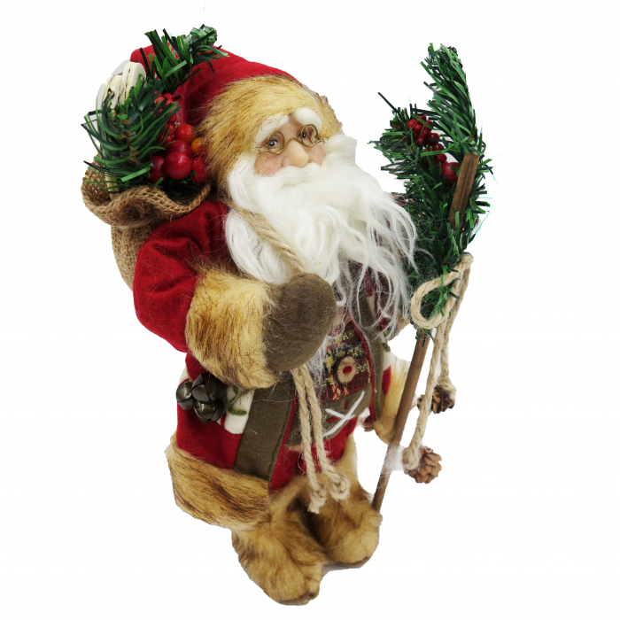Figurina Moș Crăciun cu toiag și crenguță de brad, 25 cm [2]