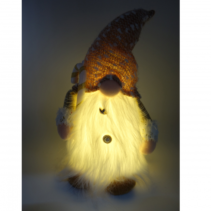 Figurina, spiriduș decorativ cu baston, lumini și barbă lungă, 35 cm [6]