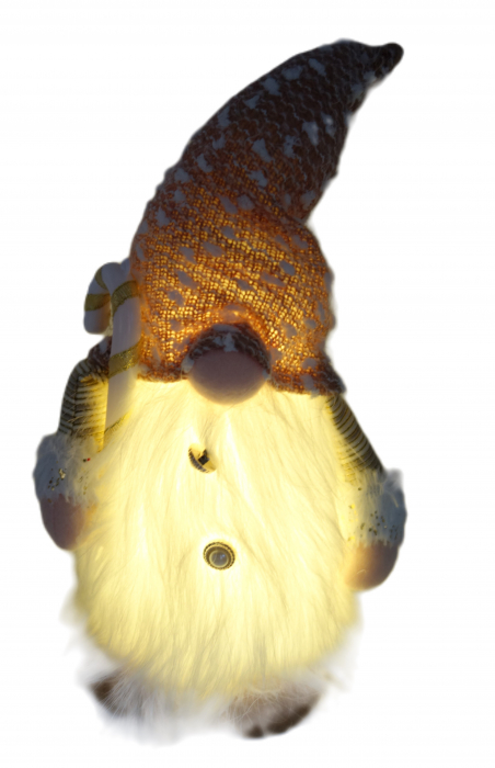 Figurina, spiriduș decorativ cu baston, lumini și barbă lungă, 35 cm [5]