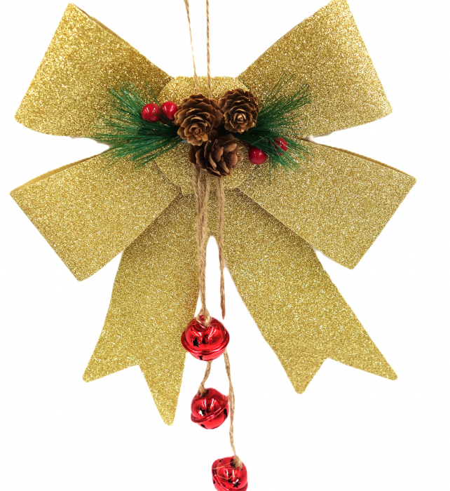 Fundiță decorativă aurie cu clopoței și conuri, 25 cm [2]