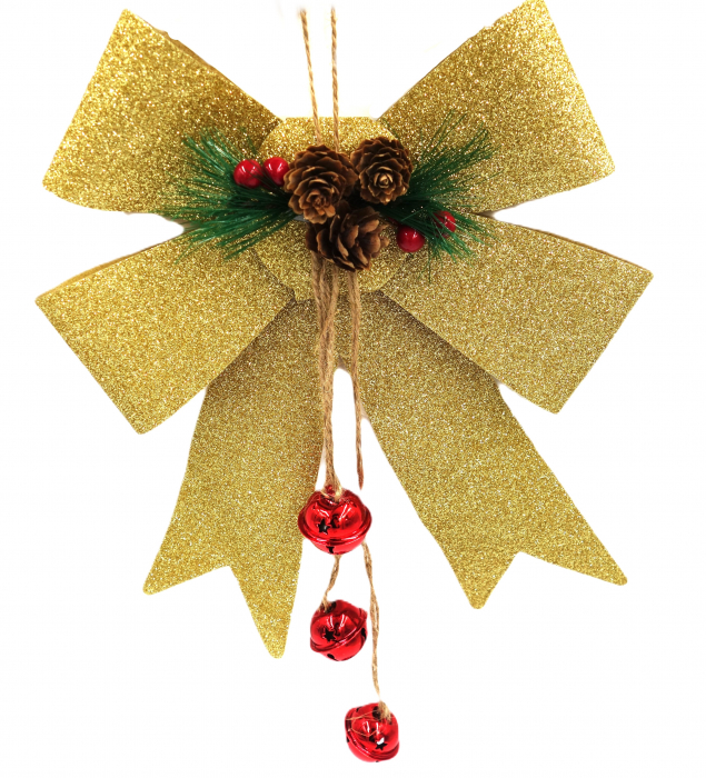 Fundiță decorativă aurie cu clopoței și conuri, 25 cm [1]