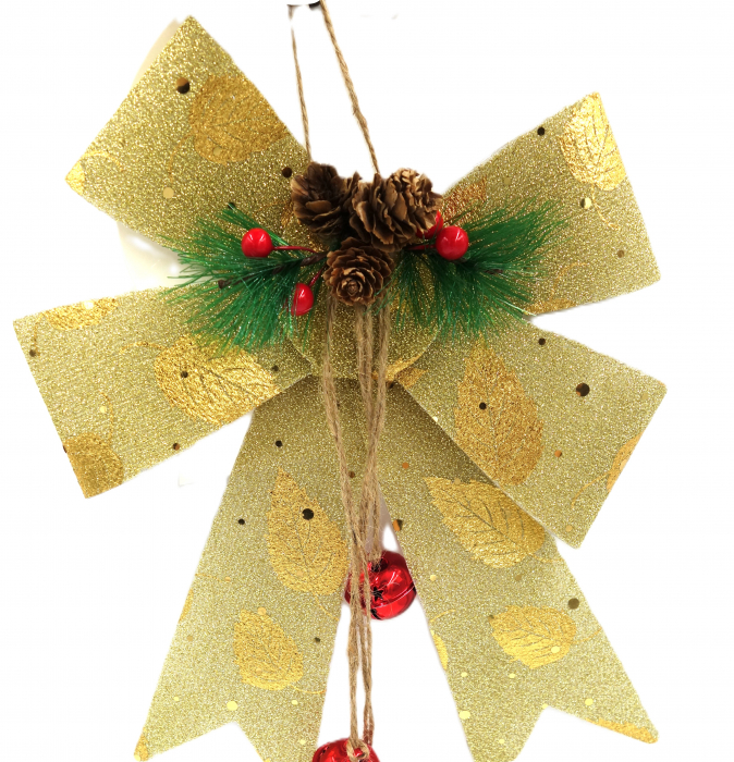 Fundiță decorativă aurie cu frunze desenate, vasc și conuri, 25 cm [2]