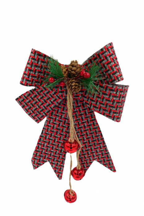 Fundiță decorativă roșu/negru cu conuri, vasc și crenguțe artificiale, 25 cm [1]