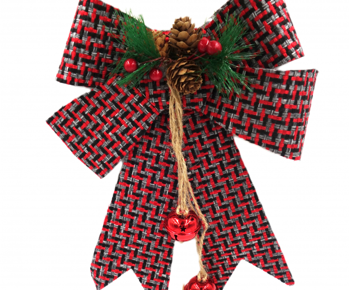 Fundiță decorativă roșu/negru cu conuri, vasc și crenguțe artificiale, 25 cm [2]