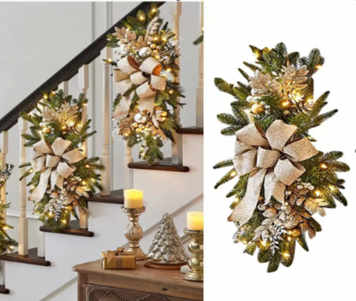Ghirlanda decorativa pentru scari, aurie, cu leduri, 60 cm [3]