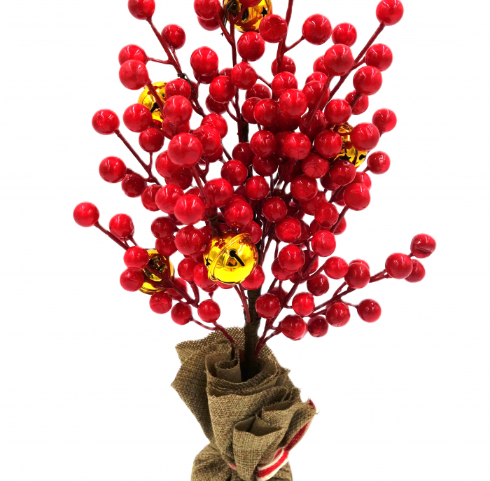 Ghiveci decorativ de Crăciun cu crenguță și merișoare artificiale, 35 cm [2]