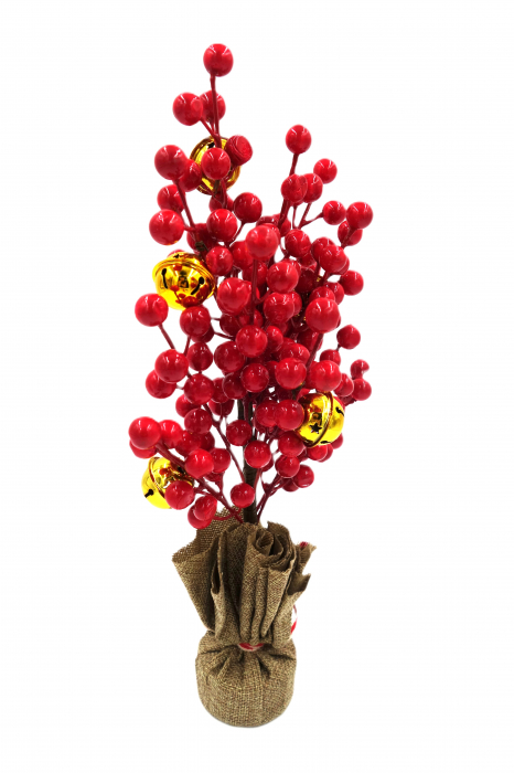 Ghiveci decorativ de Crăciun cu crenguță și merișoare artificiale, 35 cm [3]