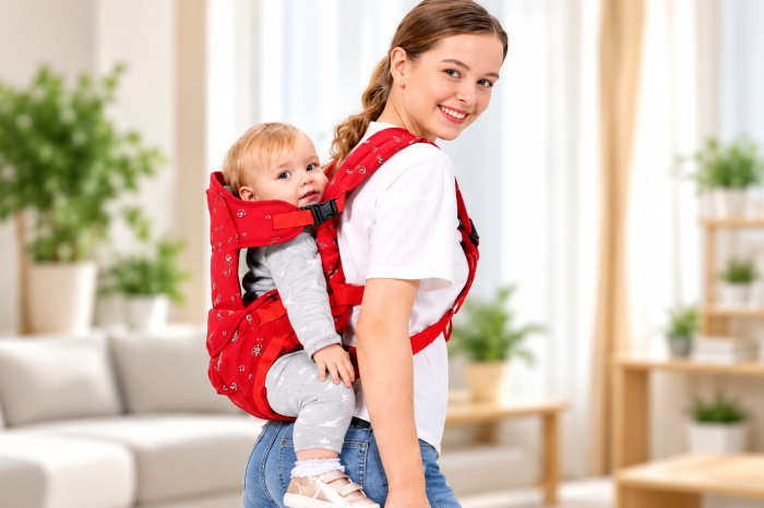 Marsupiu 6 în 1 cu desene, multifunctional, reglabil, 0-36 luni, max 20 kg, rosu [3]
