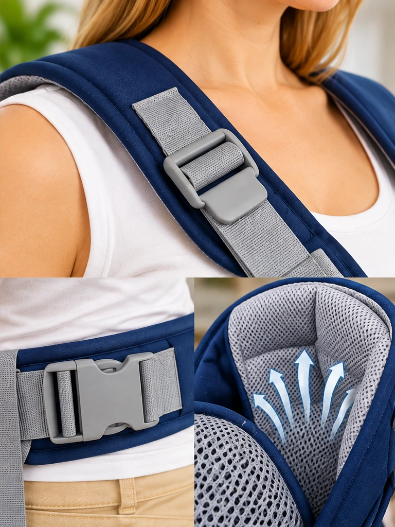 Marsupiu multifunctional, reglabil, cu suport pentru gat, 50 cm 3-12 luni, albastru [2]