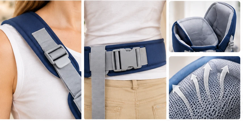 Marsupiu multifunctional, reglabil, cu suport pentru gat, 50 cm 3-12 luni, albastru [6]