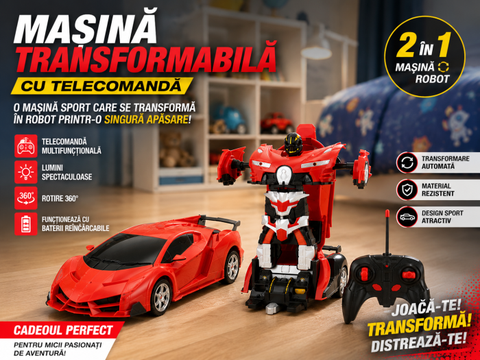 Mașină transformabilă cu telecomandă 2 în 1, Robot RC 20 cm [5]
