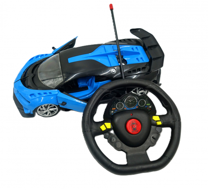 Mașinuță cu telecomandă, 27 cm, roți din cauciuc, luminite, acumulator inclus, design sport, albastru [1]
