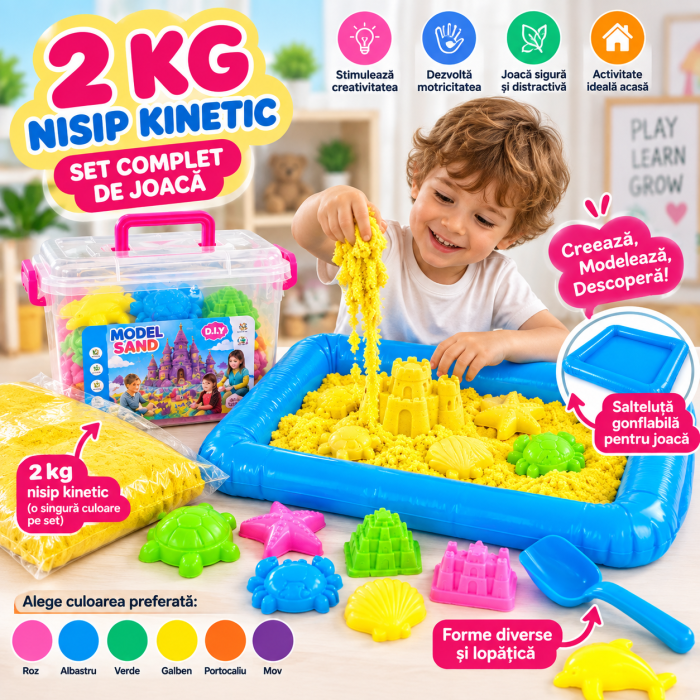 Nisip Kinetic 2 kg cu Salteluță și Forme | Sebicel [3]
