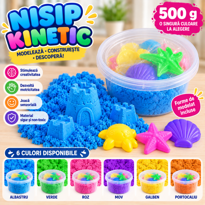 Nisip Kinetic Colorat 500 g, cu Forme și Cutie Rotundă, o Culoare la Alegere [5]