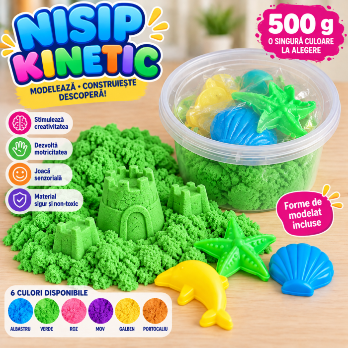 Nisip Kinetic Colorat 500 g, cu Forme și Cutie Rotundă, o Culoare la Alegere [6]