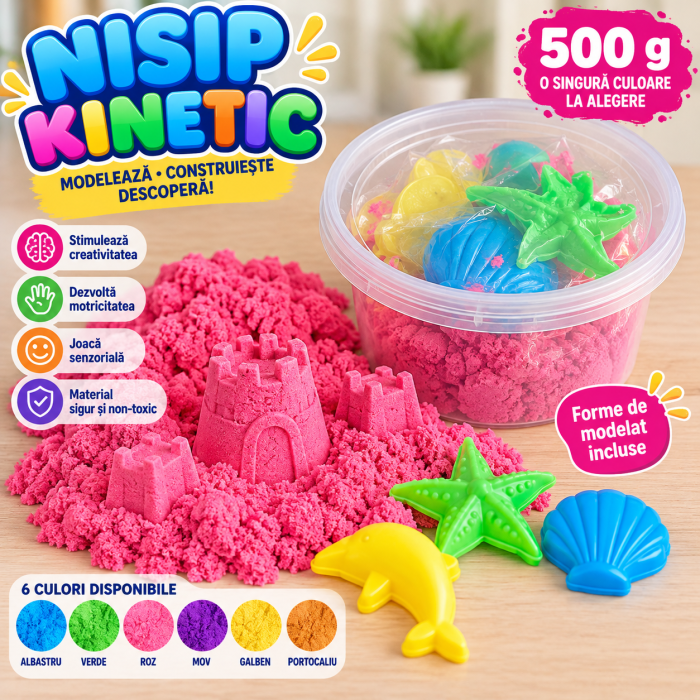 Nisip Kinetic Colorat 500 g, cu Forme și Cutie Rotundă, o Culoare la Alegere [7]
