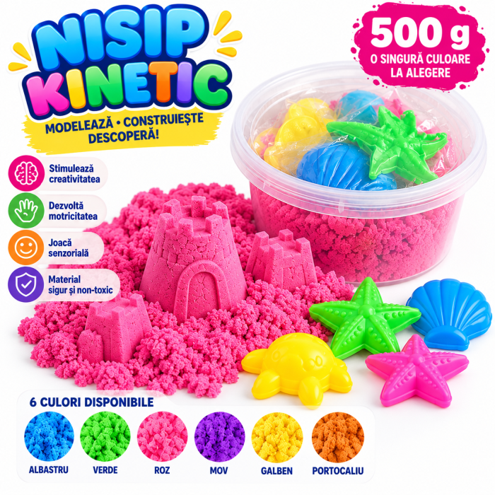 Nisip Kinetic Colorat 500 g, cu Forme și Cutie Rotundă, o Culoare la Alegere [3]