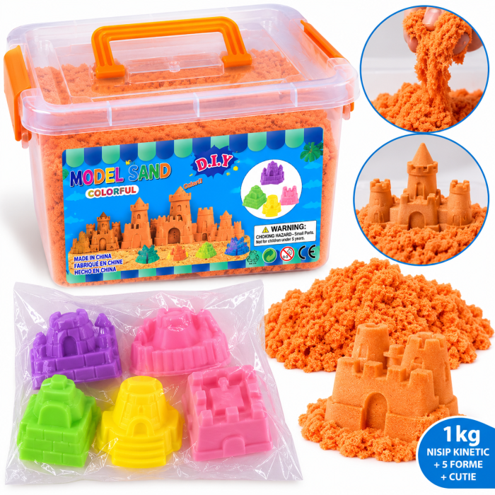 Nisip kinetic colorat 1 kg cu 5 forme de castel [5]