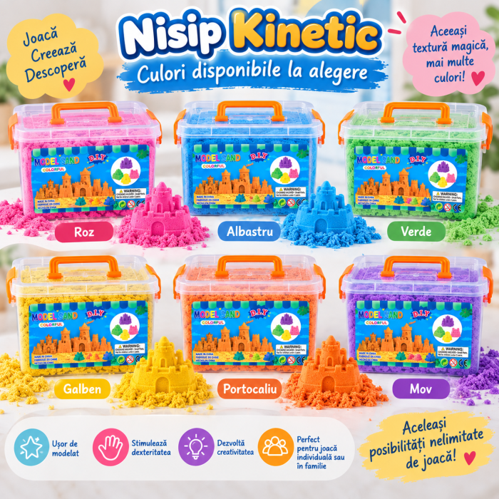Nisip kinetic colorat 1 kg cu 5 forme de castel [4]