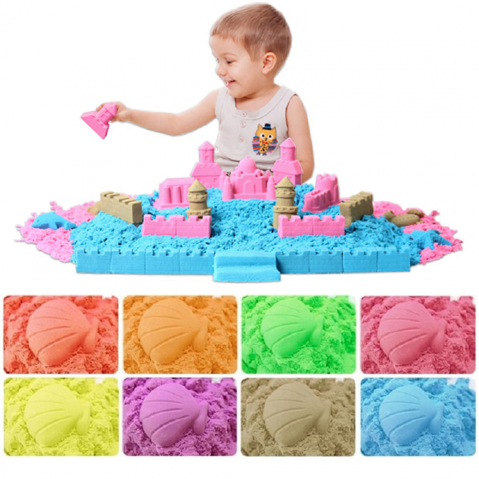 Nisip Kinetic, colorat, o culoare la alegere, in cutie, cu forme si lopatica, 1kg [4]