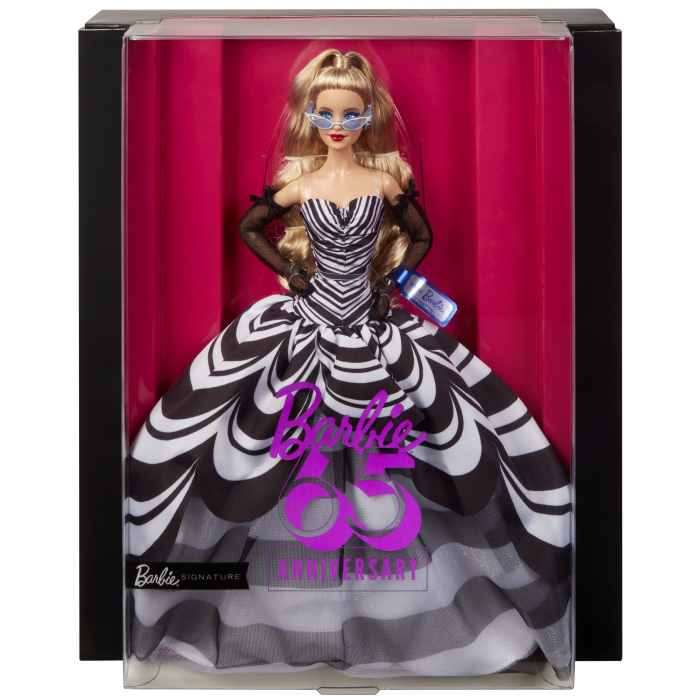 Papusa Barbie de colectie, Signature, editie aniversara, cu rochie de bal alb/negru, 33 cm [9]