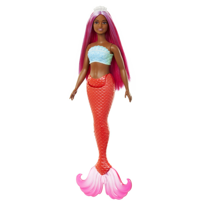 Papusa Barbie, sirena, cu par magenta si coada portocalie, 32.5 cm [1]