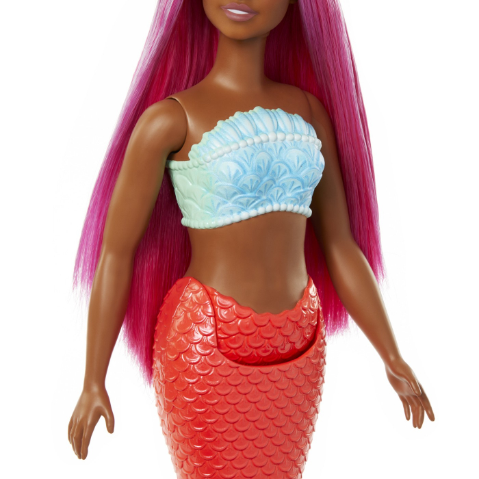 Papusa Barbie, sirena, cu par magenta si coada portocalie, 32.5 cm [3]