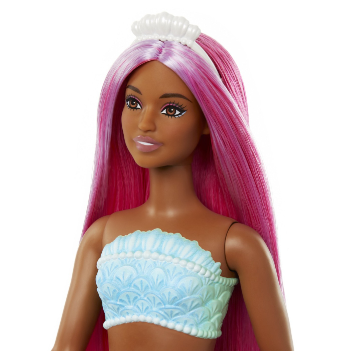 Papusa Barbie, sirena, cu par magenta si coada portocalie, 32.5 cm [2]