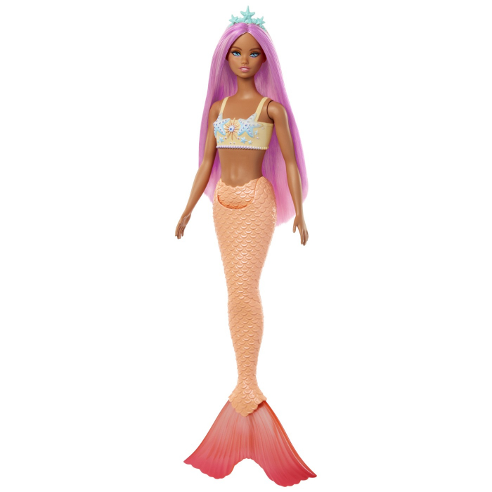 Papusa Barbie, sirena, cu par roz si coada portocalie, 32.5 cm [1]