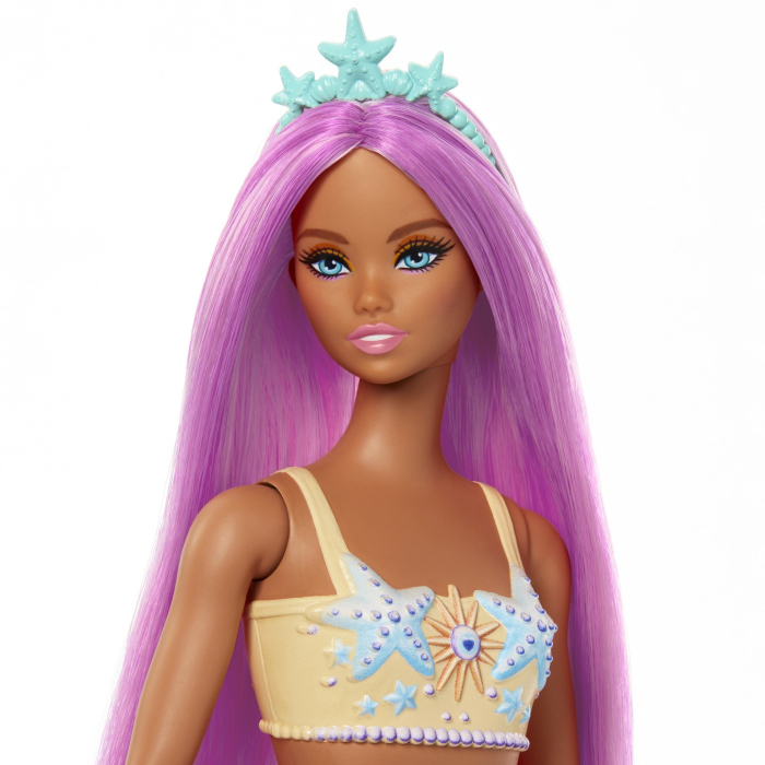 Papusa Barbie, sirena, cu par roz si coada portocalie, 32.5 cm [2]
