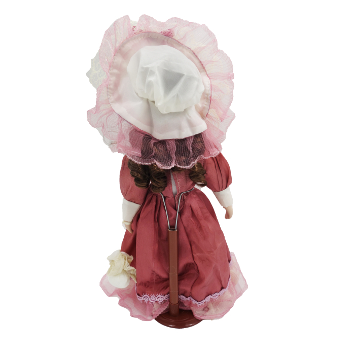 Păpușă de colecție, din porțelan, rochie victoriană, cu suport, roz-pudrat, 45 cm [5]