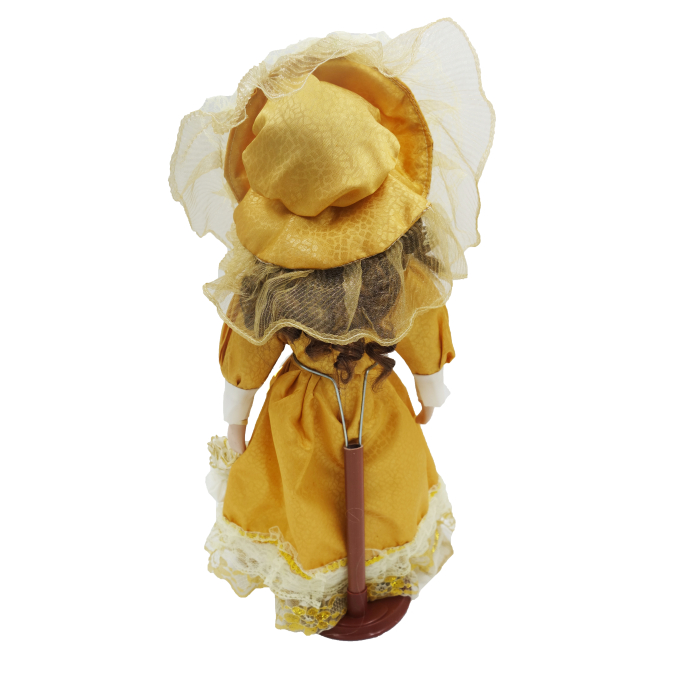 Păpușă de colecție, din porțelan, rochie victoriană, cu suport, galben, 45 cm [2]