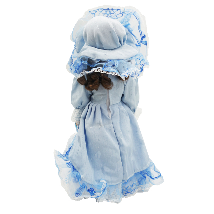 Păpușă de colecție, din porțelan, rochie victoriană, cu suport, albastru-deschis, 43 cm [3]