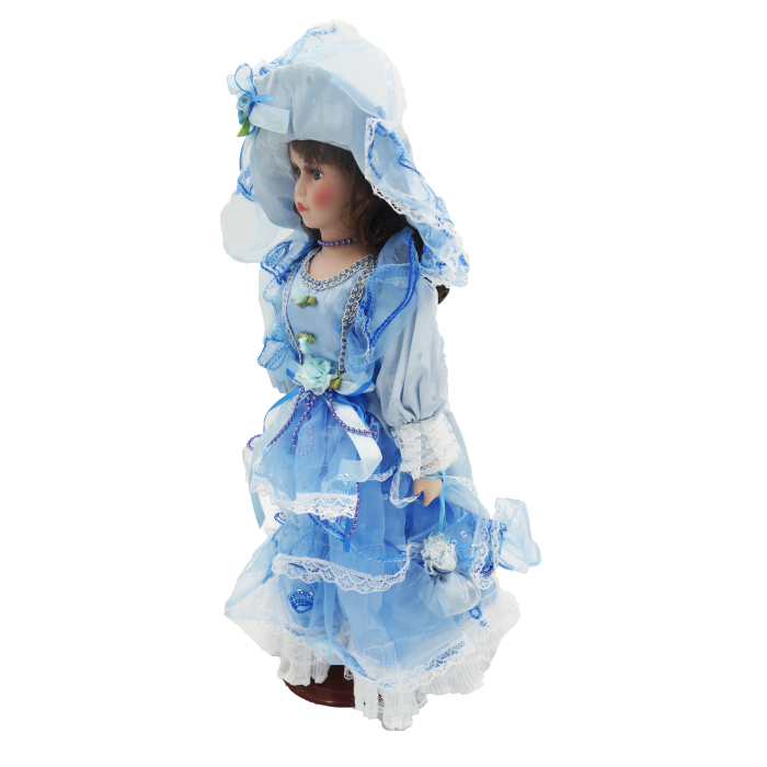 Păpușă de colecție, din porțelan, rochie victoriană, cu suport, albastru-deschis, 43 cm [2]