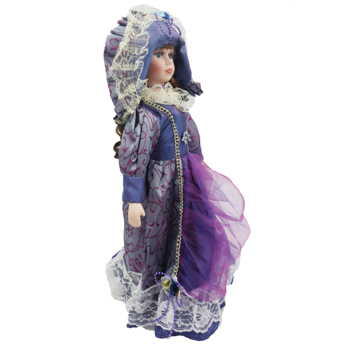 Păpușă de colecție, din porțelan, rochie victoriană, cu suport, mov-lucios, 43 cm [3]