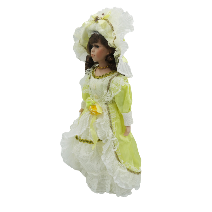 Păpușă de colecție, din porțelan, rochie victoriană, cu suport, galben, 43 cm [2]