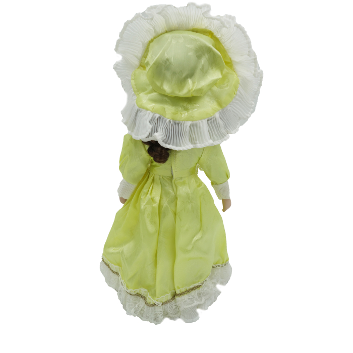 Păpușă de colecție, din porțelan, rochie victoriană, cu suport, galben, 43 cm [3]