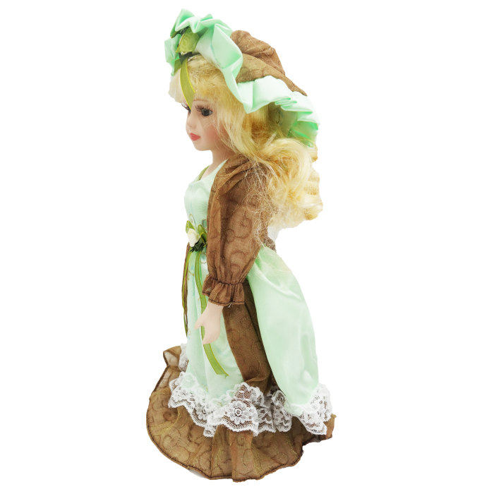 Păpușă de colecție, din porțelan, rochie vintage, 32 cm, verde deschis [5]