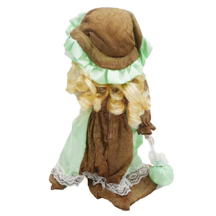 Păpușă de colecție, din porțelan, rochie vintage, 32 cm, verde deschis [2]