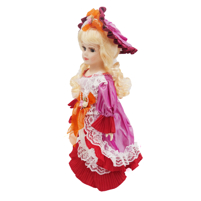 Păpușă de colecție, din porțelan, rochie vintage, 32 cm, rosu [2]