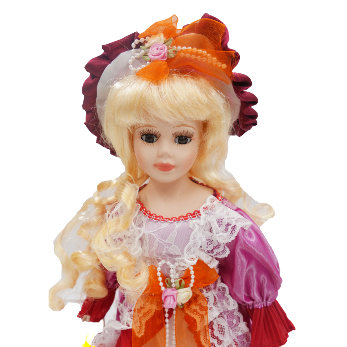 Păpușă de colecție, din porțelan, rochie vintage, 32 cm, rosu [4]