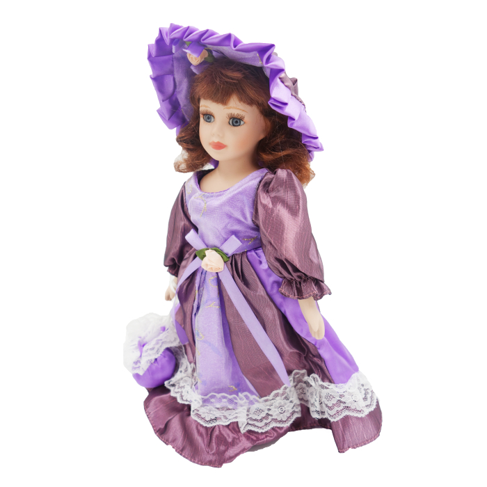 Păpușă de colecție, din porțelan, rochie vintage, 32 cm, lavanda [2]